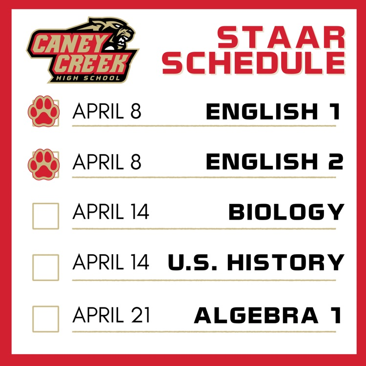 Tuesday April 14 US History and Biology STAAR exams