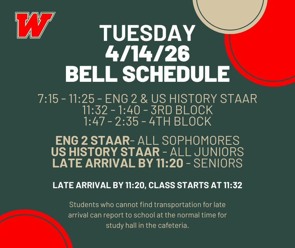 Bell Schedule for Tues  4/14