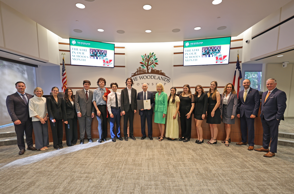 The TWHS Theater Officers coordinated and accepted a proclamation from The Woodlands Township recognizing this past March as Theatre in Our Schools Month! 