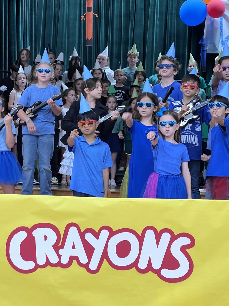 kids dressed in blue pointing at audience with sunglasses