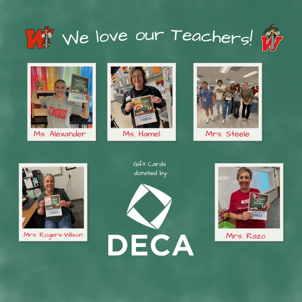 Today was the final day of the DECA Gift Card Giveaway and we went out with a bang. This week we were able to gift 34 teachers over $600 in gift cards and none of that would have been possible without our incredible sponsors.  A huge thank you to Goodall Plumbing, Air Woodlands, Sean Meyers Insurance Services, Lindsey's Native Plants, Kendra's Kreations, Local Heritage Benefits, Revolution Power Sports, Webbs Custom Apparel & DECA for making this week so special for our teachers.   Now let's celebrate today's final winners! 🏆  DECA $25 Gift Card Winners: Ms. Alexander Ms. Hamel Mrs. Steele Mrs. Rogers-Wilson Mrs. Razo  Webbs Custom Apparel $10 Amazon Gift Card Winners: Mrs. Hudson Mr. Benchaita Coach Dempsey Mrs. Hays Mrs. Keilers Mr. Wells  To every teacher at The Woodlands High School!  We see you, we appreciate you, and we're grateful for everything you do every single day. 🧡