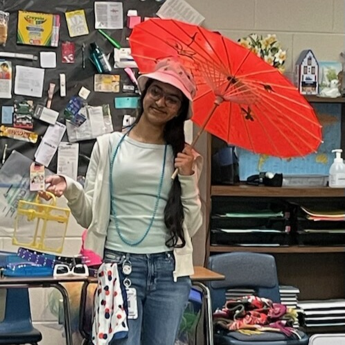 Freshmen students having fun during their Fashion Show speaking test for Level 1 French 🥐🇫🇷😎 