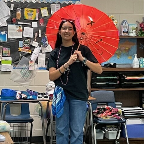 Freshmen students having fun during their Fashion Show speaking test for Level 1 French 🥐🇫🇷😎 