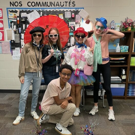 Freshmen students having fun during their Fashion Show speaking test for Level 1 French 🥐🇫🇷😎 