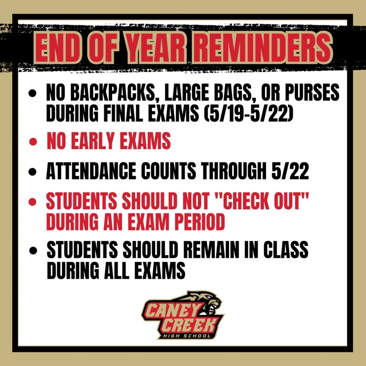 final week of school reminders