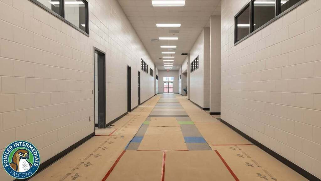 Construction progress of a hallway at Fowler Intermediate