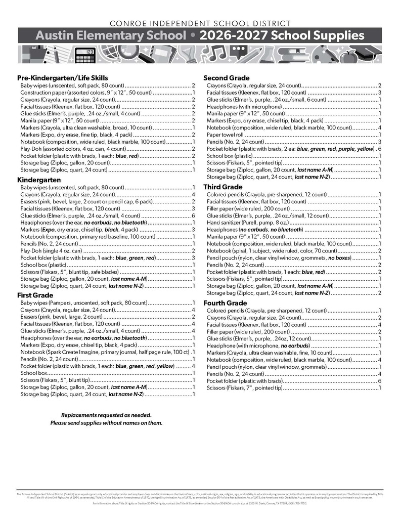 26-27 School Supply List