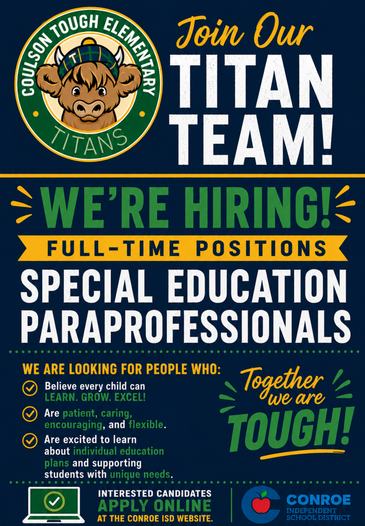We're Hiring! Full-time positions special education paraprofessionals. We are looking for someone who believe every child can learn, grow, excel; are patient, caring, encouraging, and flexible; are excited to learn about individual education plans and supporting students with unique needs. Apply online.