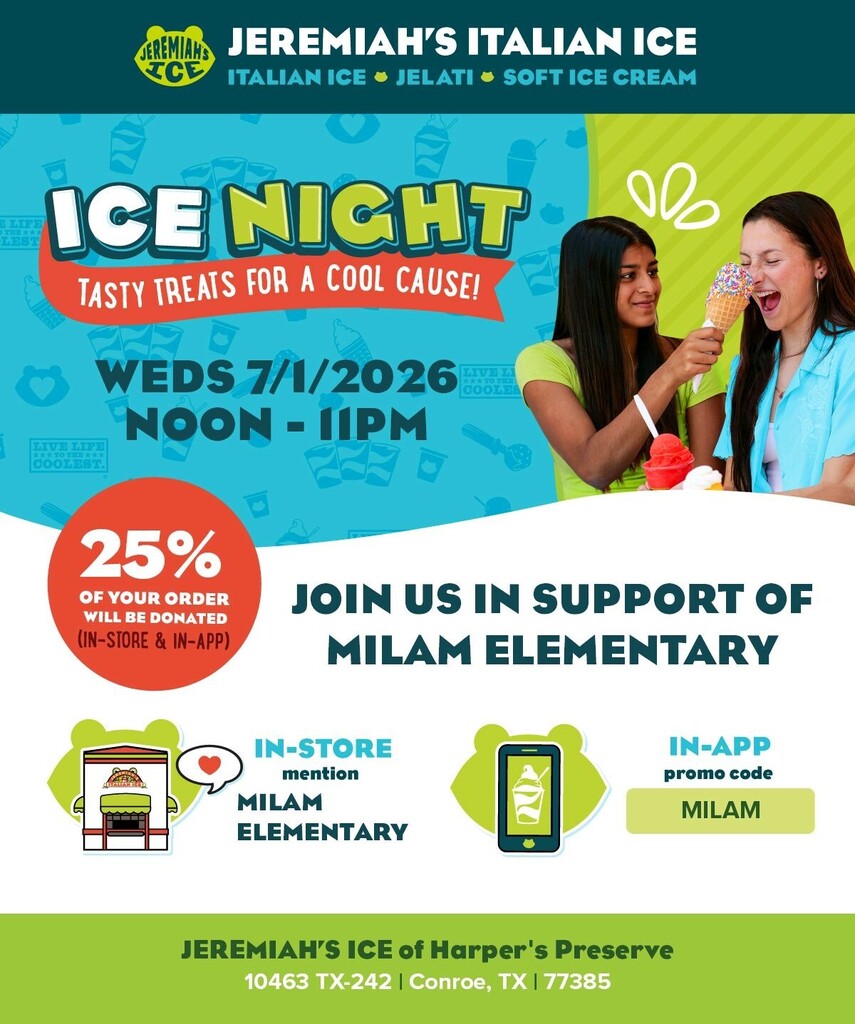 Details for the PTO spirit night at Jeremiah's Italian ice on July 1st noon-11pm