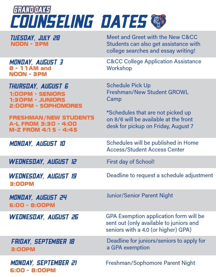BOY counseling dates