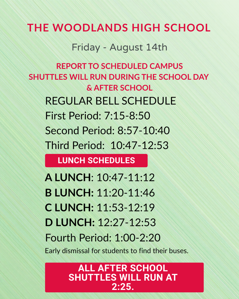 bell schedule first week of school