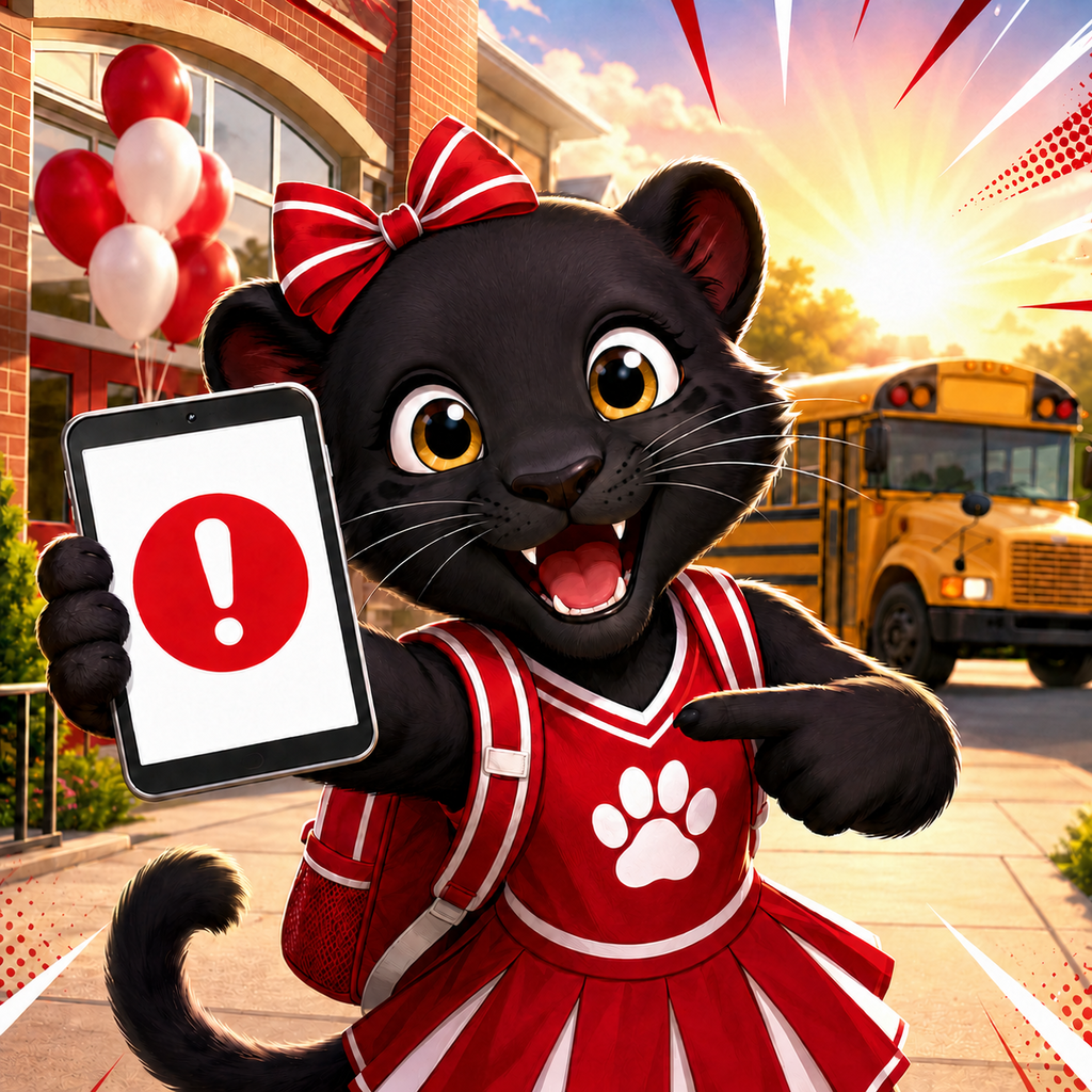 Panther cub cheerleader with important information