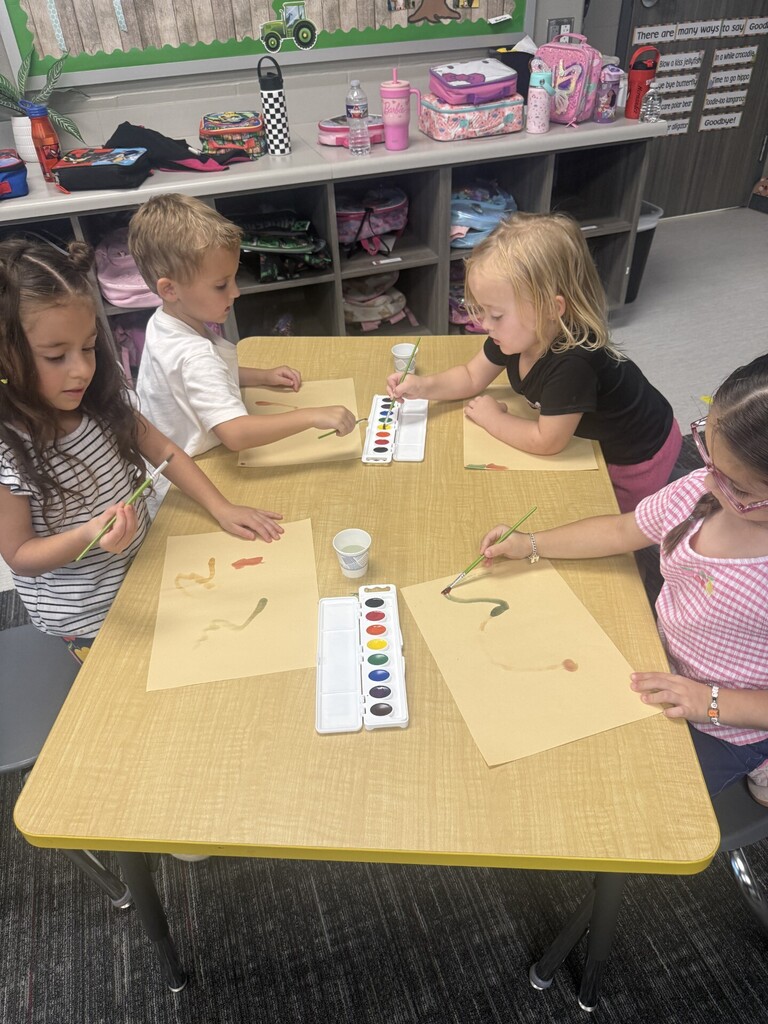 PreK painting with watercolors