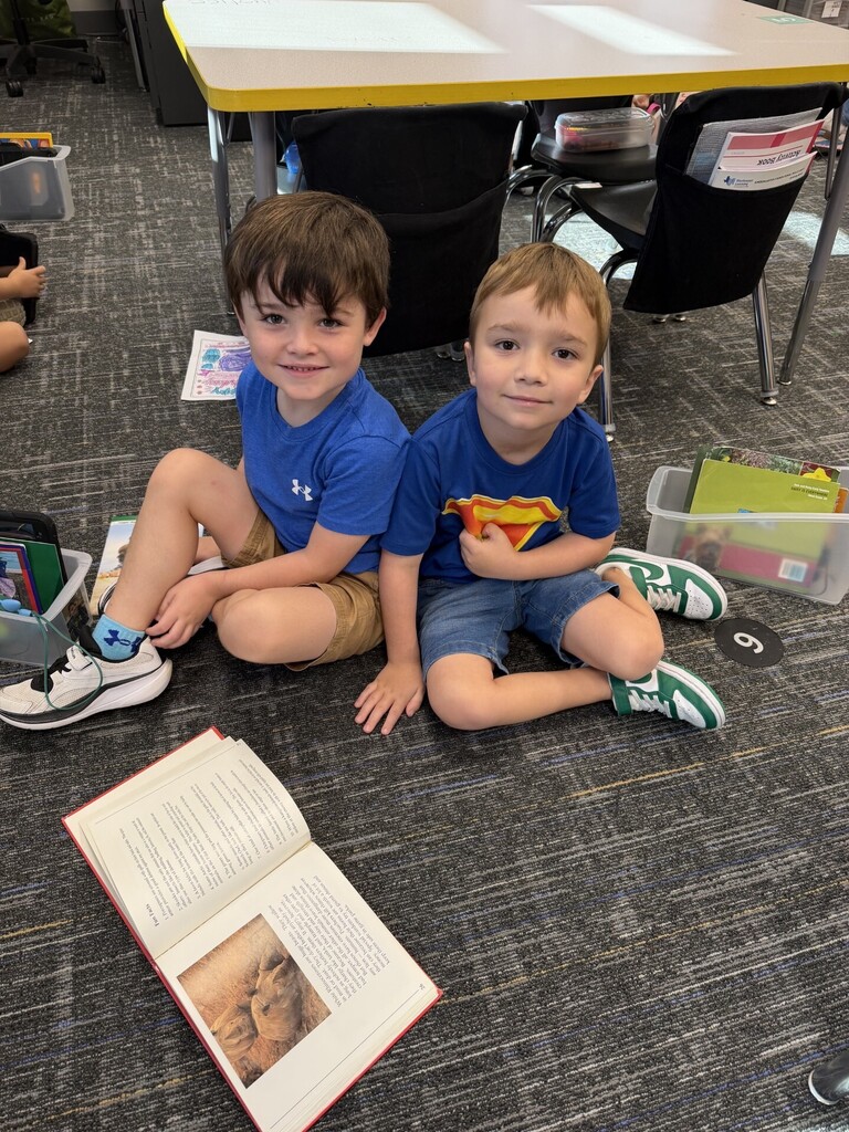 Students in blue for Mrs. Barber's birthday