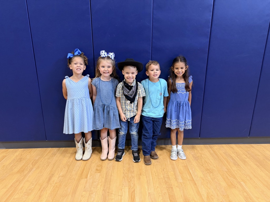 Students in blue for Mrs. Barber's birthday