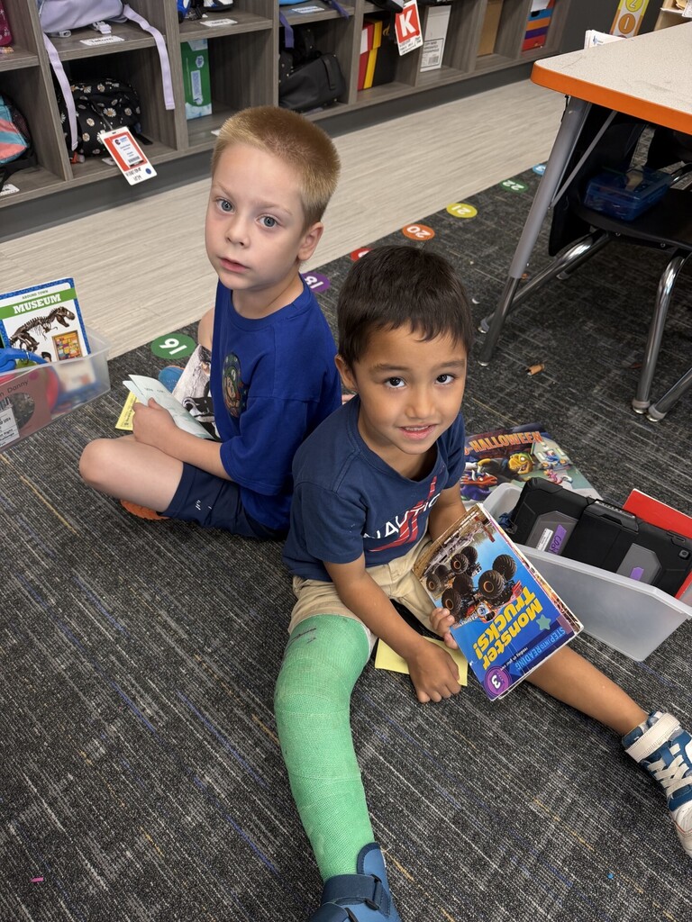 Students in blue for Mrs. Barber's birthday