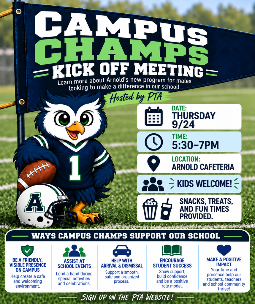 owl mascot with football and helmet announcing PTA Campus Champs