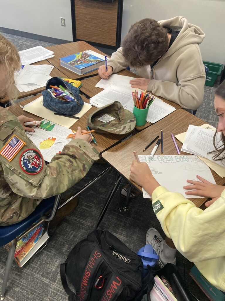 English III are creating a visual analysis of their selected primary source for their Era's project. 