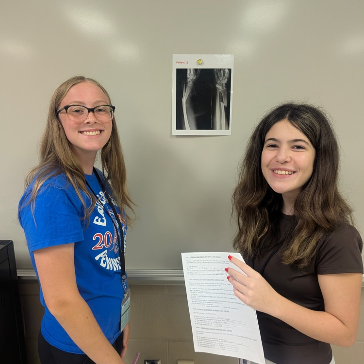 Freshman Med Terms students analyzing patient X-rays for skeleton system injuries.