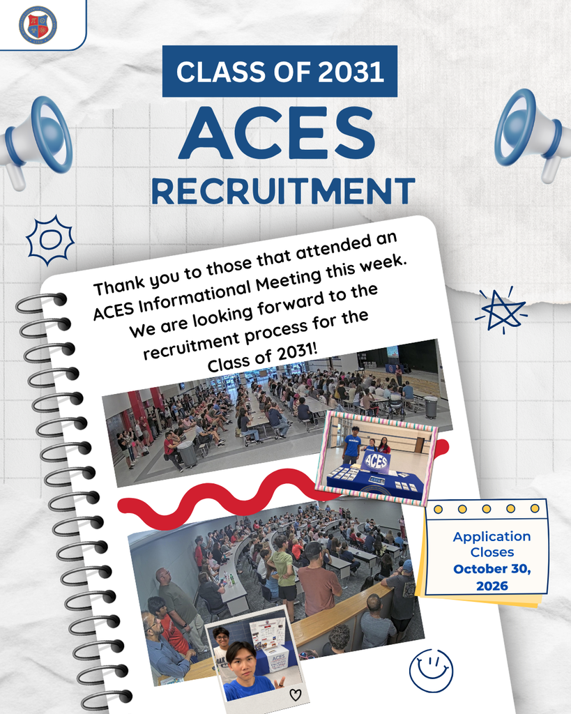 Class of 2031 ACES Recruitment. Thank you to those that attended an ACES informational meeting this week. We are looking forward to the recruitment process for the Class of 2031! Pictures of the crowds that joined the meeting and two images of the current ACES students that helped with the event.