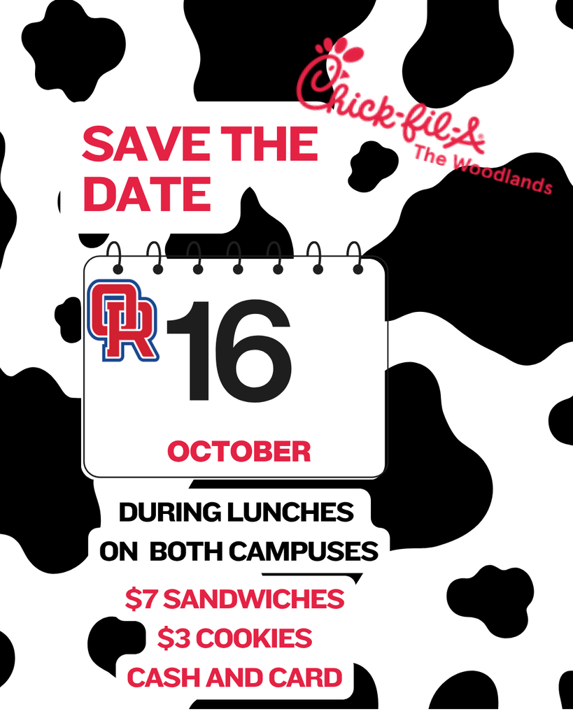 🍗 Chick-fil-A is coming to ORHS & OR9! ❤️💙 Join us for lunch on Friday, October 16! Grab your favorite Chick-fil-A and enjoy a delicious break with your fellow War Eagles! 🦅 #WarEaglePride #ORHS #OR9