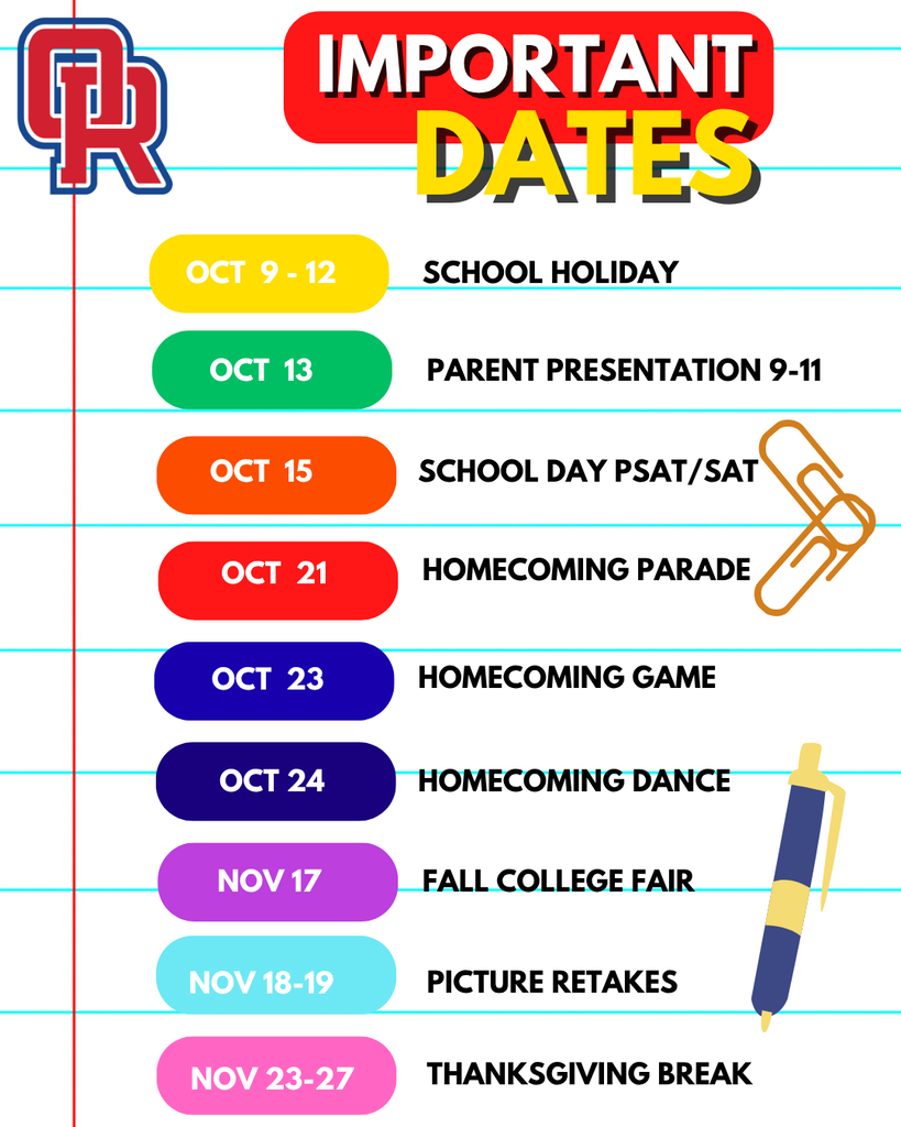 Take a peek below for some important upcoming dates at ORHS & OR9! 📅❤️💙