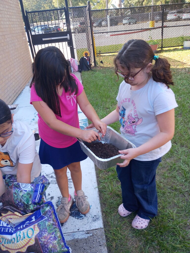 Garden group planting seeds and making their own mini gardens