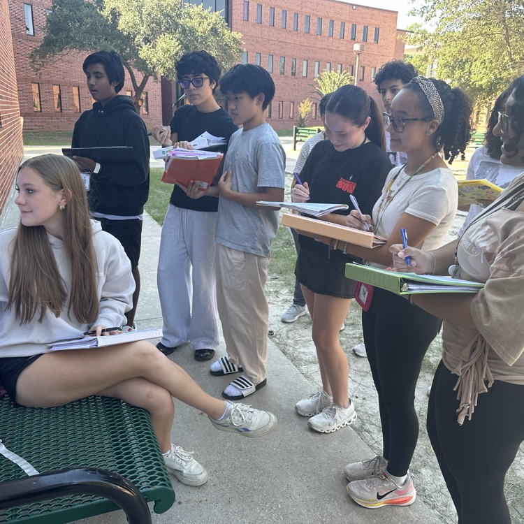 Taking English outside on this beautiful Thursday for a discussion on Isaac’s Storm by Erick Larson.
