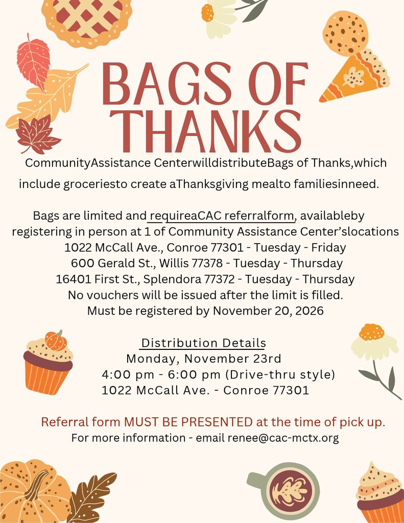 Bag of Thanks flyer for thanksgiving community assistance and distribution