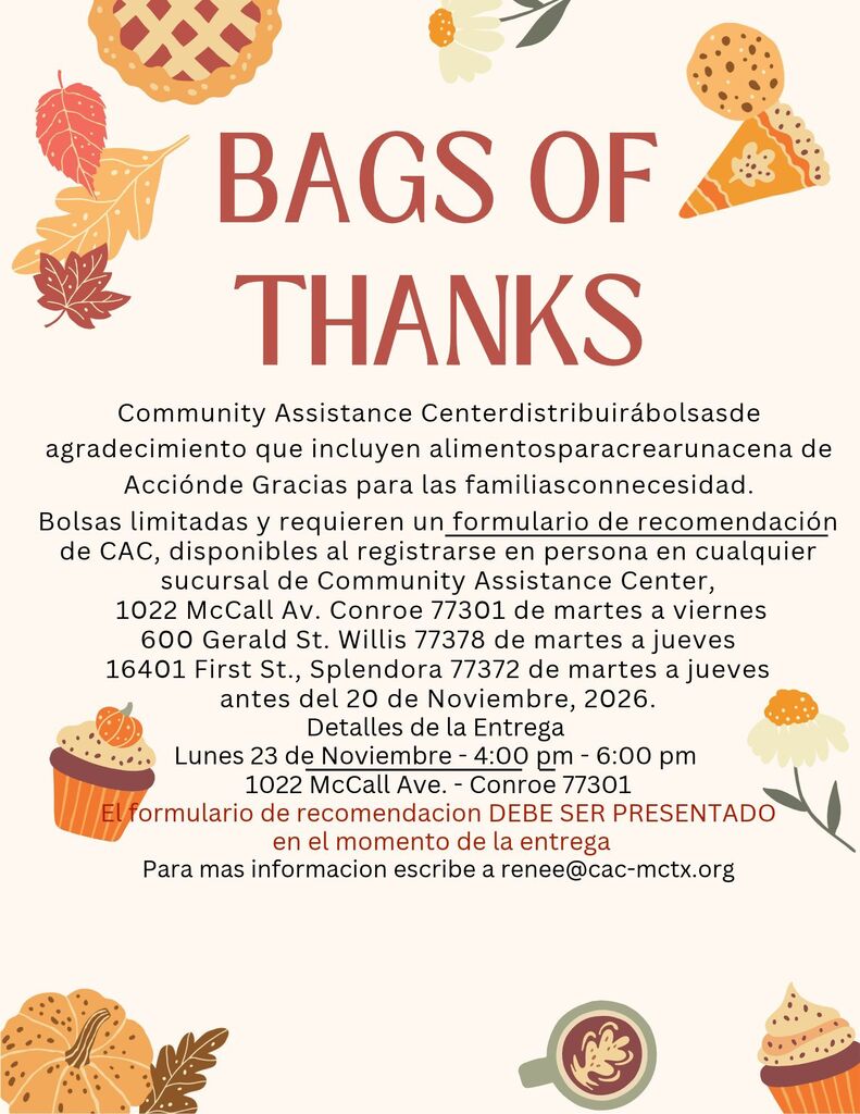 Bag of Thanks flyer for thanksgiving community assistance and distribution
