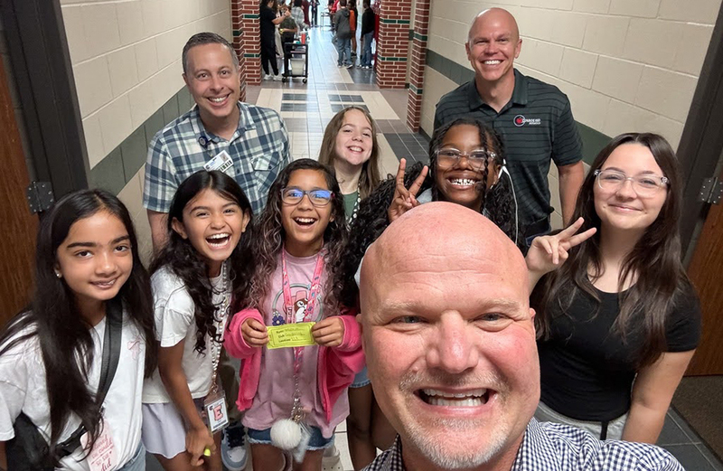 Dr. David Vinson with students and staff at Cryar Intermediate