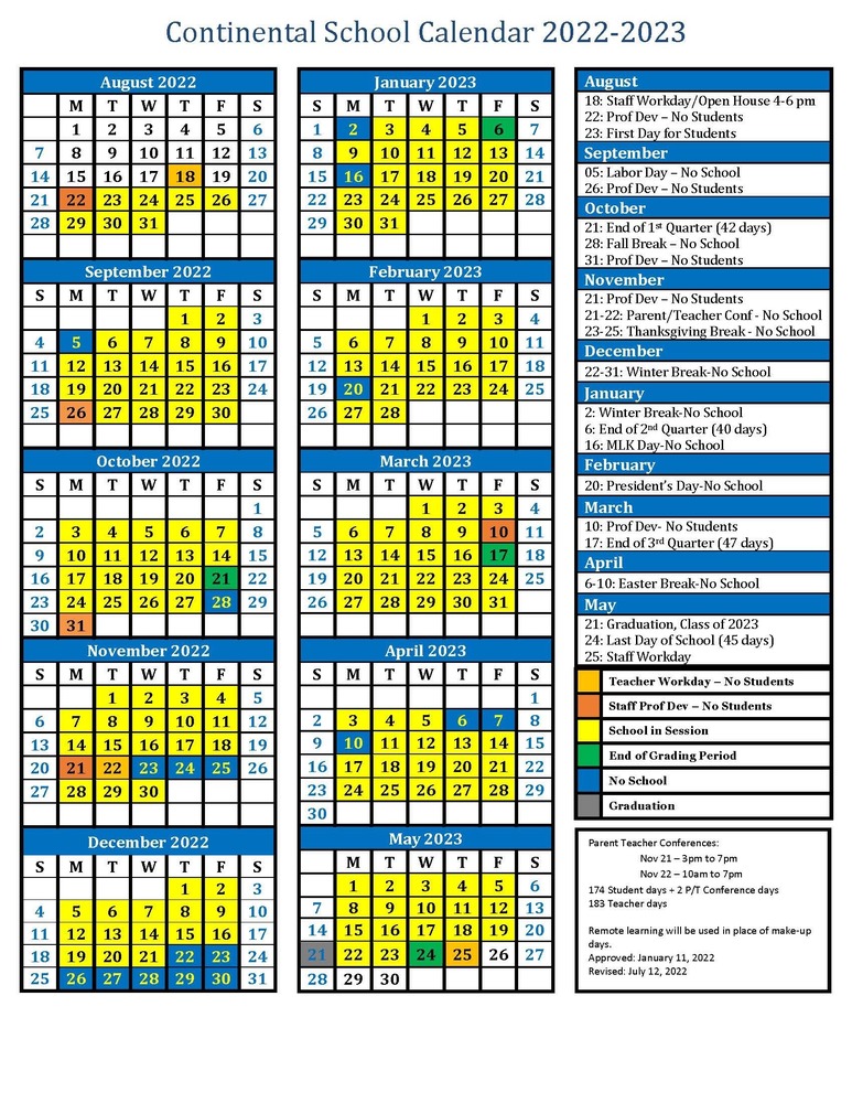 Updated School Calendar | Elementary School