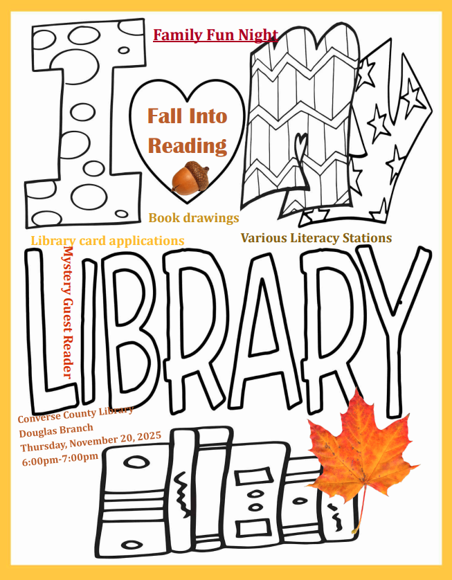Fall Into Reading Event on November 20th at 6:00 pm at the Converse Library