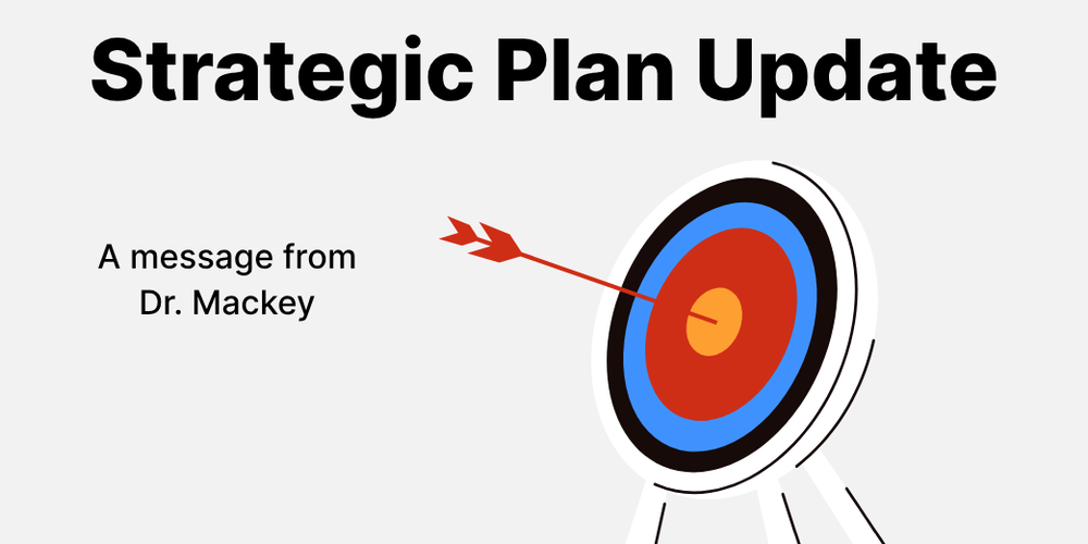 Picture of a target with a the words "Strategic Plan Update"