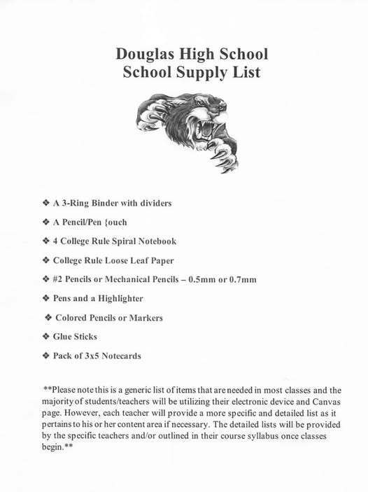 list of school supplies