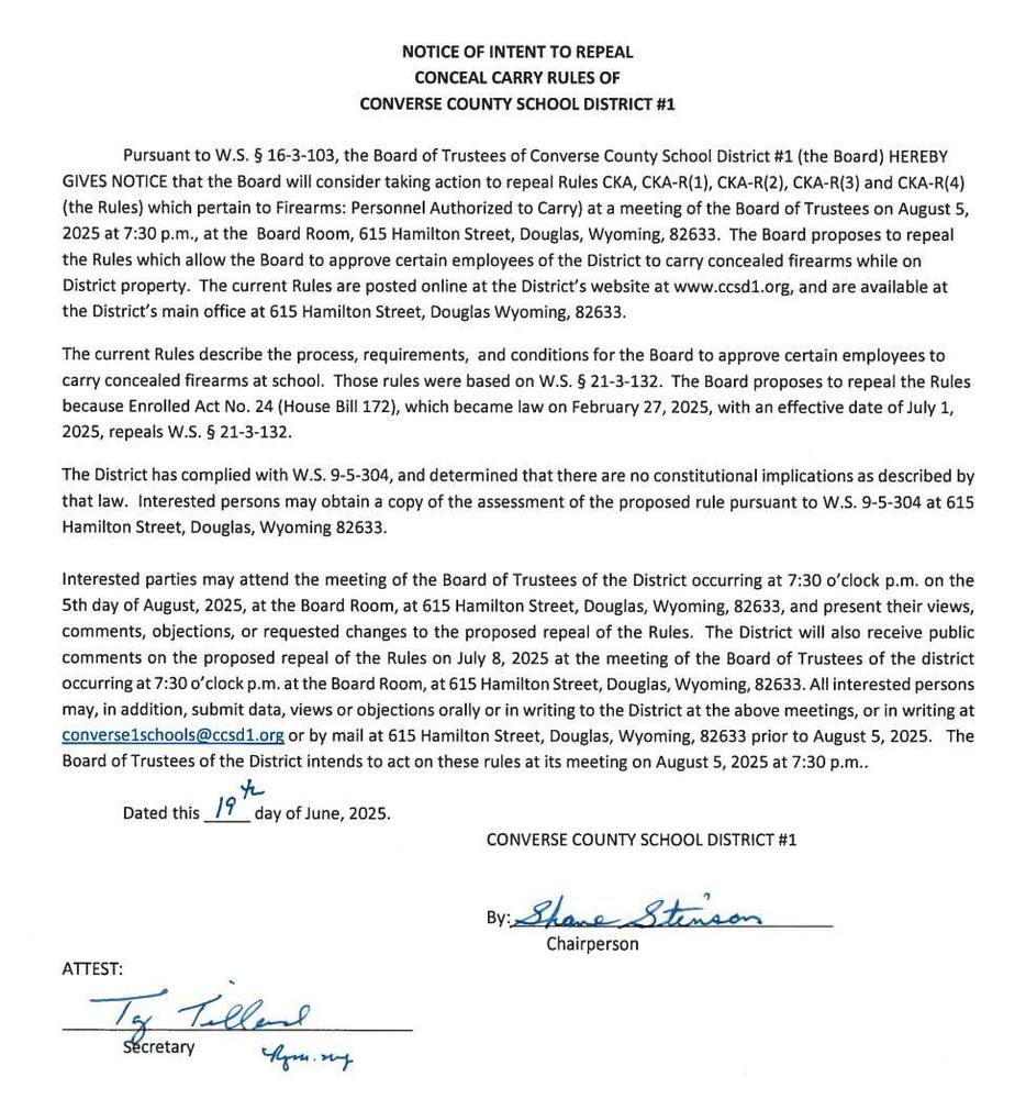Conceal Carry Repeal Notice