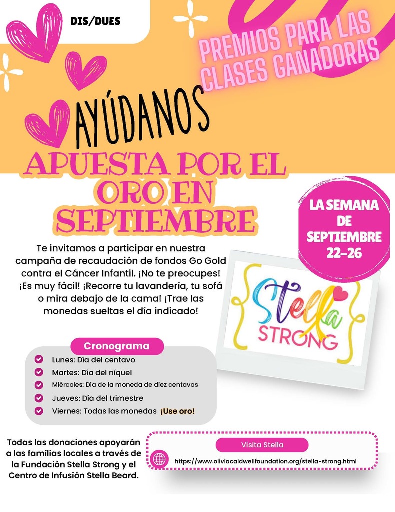 Spanish version of Going Gold in September cancer awareness and fundraising poster