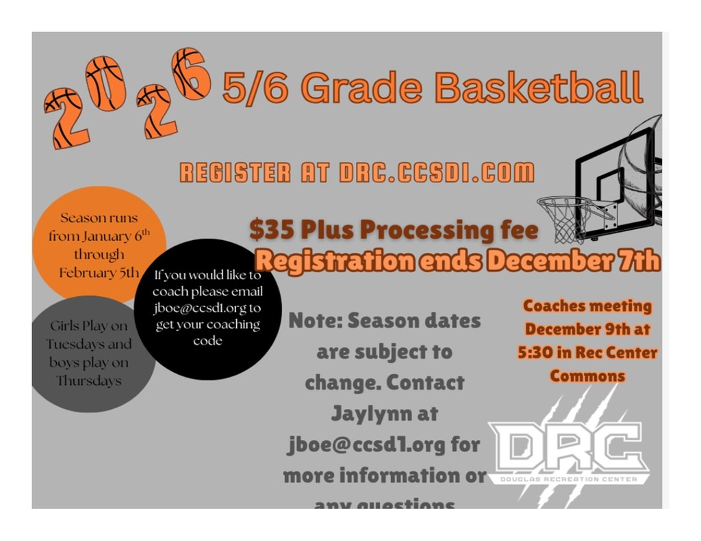 Rec basketball registration information for 5th and 6th grade