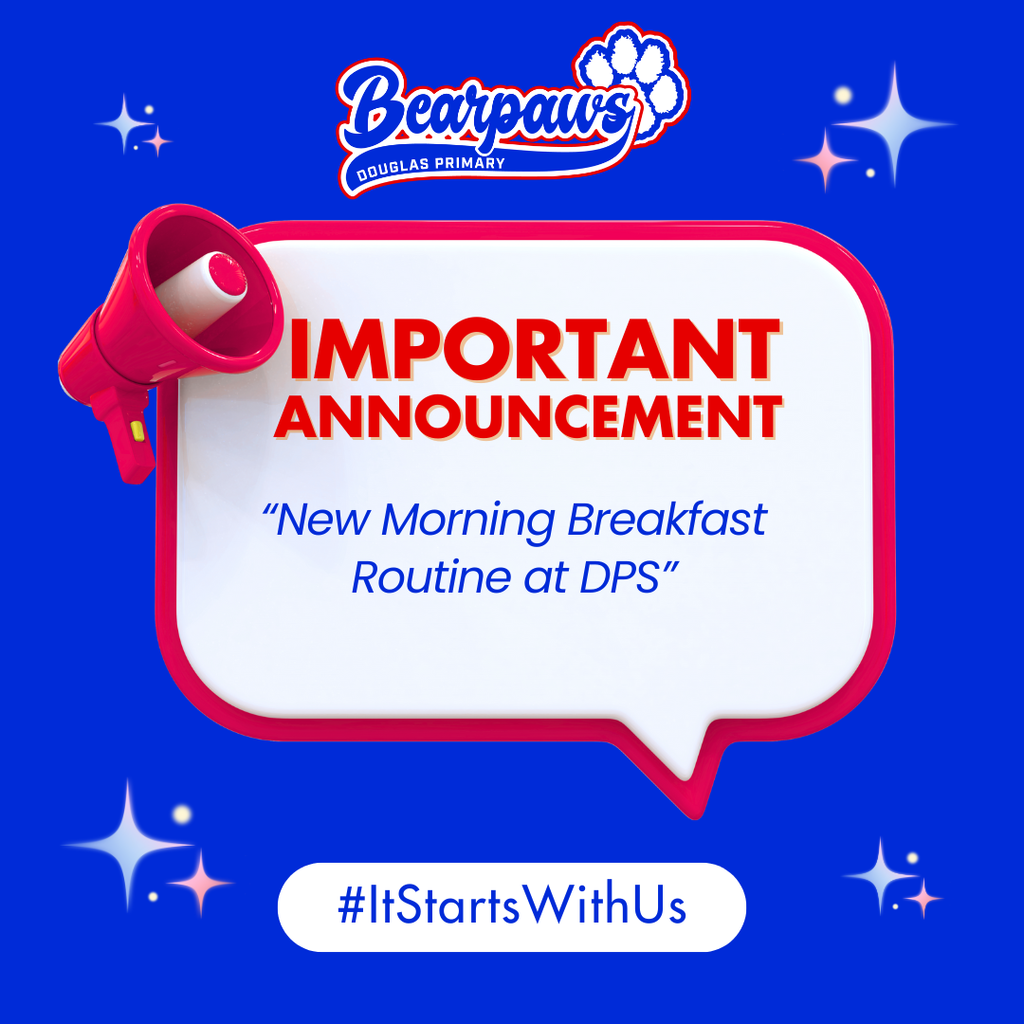 A blue flyer describing the breakfast change for Douglas Primary School.