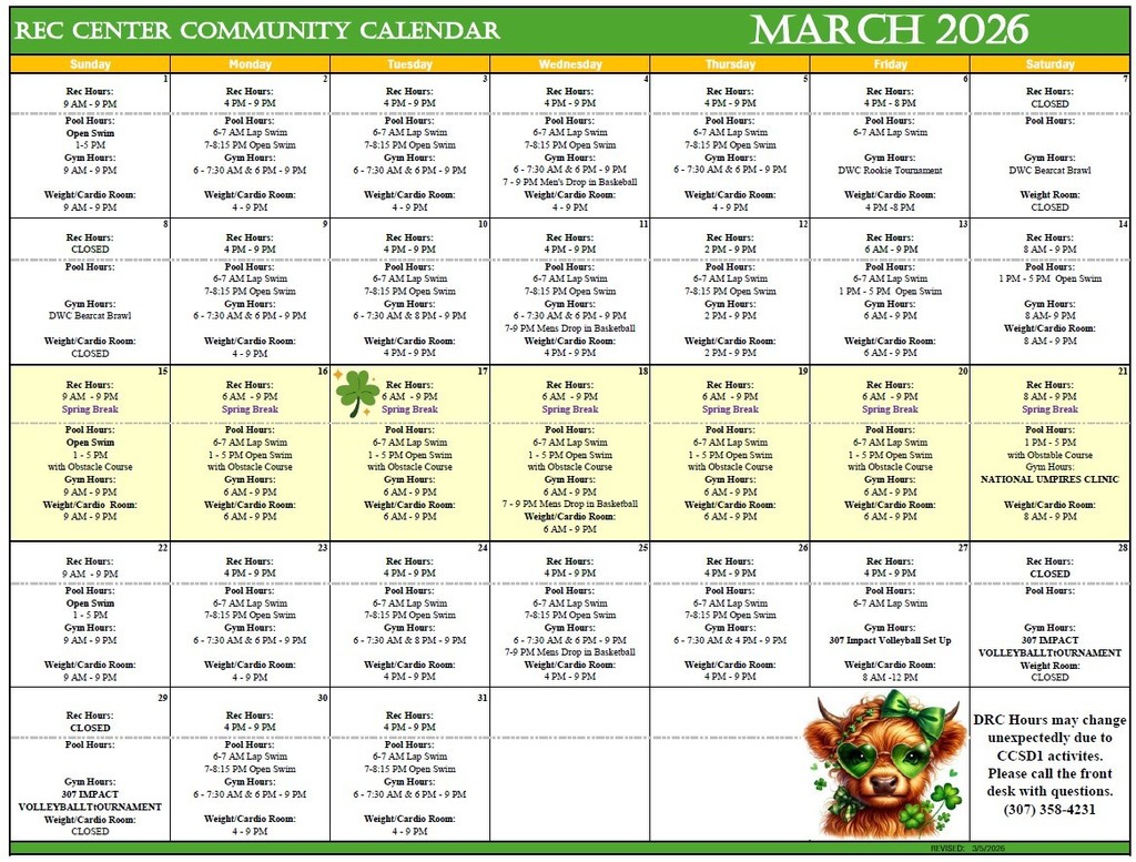 2026 Rec Center Community Calendar