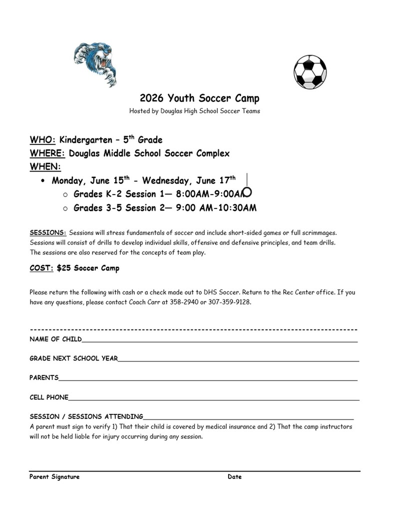 Soccer camp form
