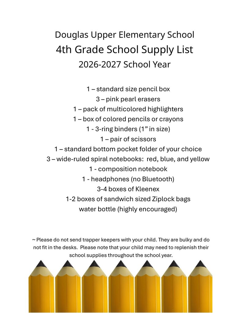 School supply lists for grade 4
