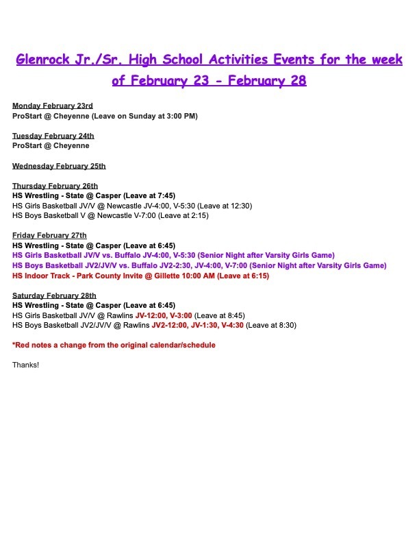 Weekly Activity Schedule (February 23-28, 2026)