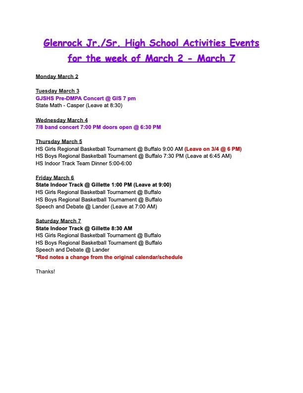 Activity Weekly Schedule March 5-7, 2026 Picture