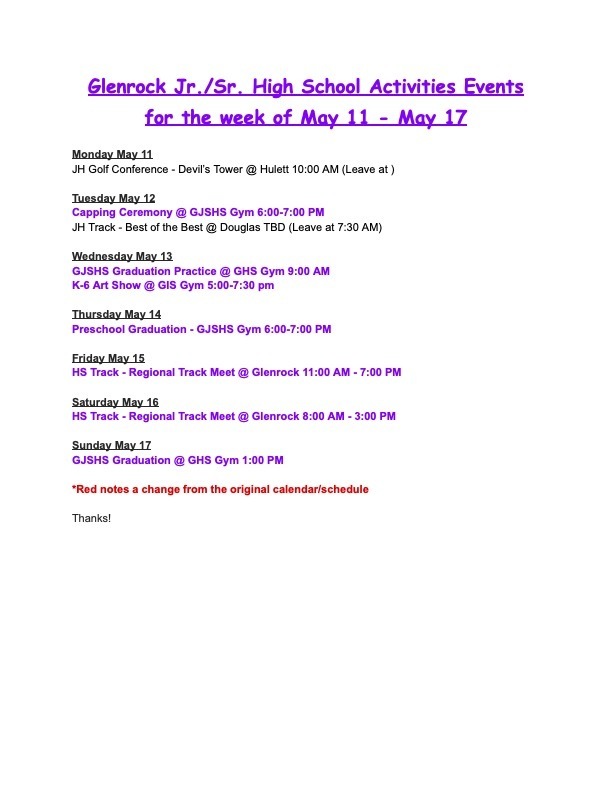 CCSD2 Weekly Activity Schedule May 11-17, 2026 Pic