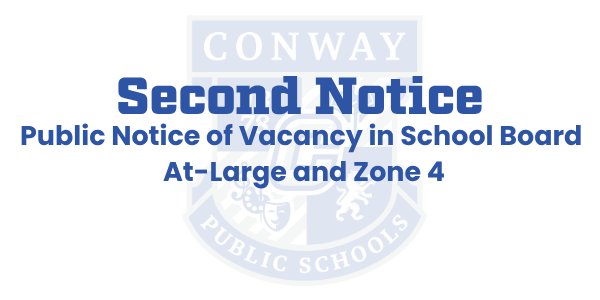 Second notice Public Notice of Vacancy in School Board At-Large and Zone 4 Update graphic
