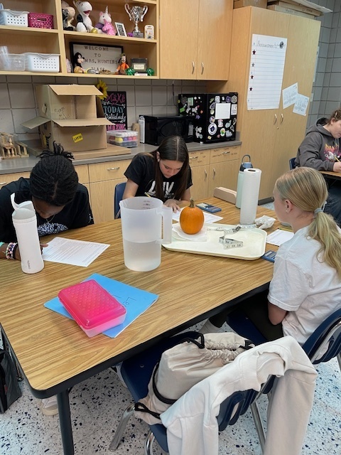 Mrs. Hunter's 7th Accelerated Sciences have been working with physical properties this week as they determined mass, volume, density, circumference, and height as they worked with some yummy and seasonal items. This was an opportunity for the students to demonstrate what they have learned during their Chemistry unit. Fun and great snacks were had by