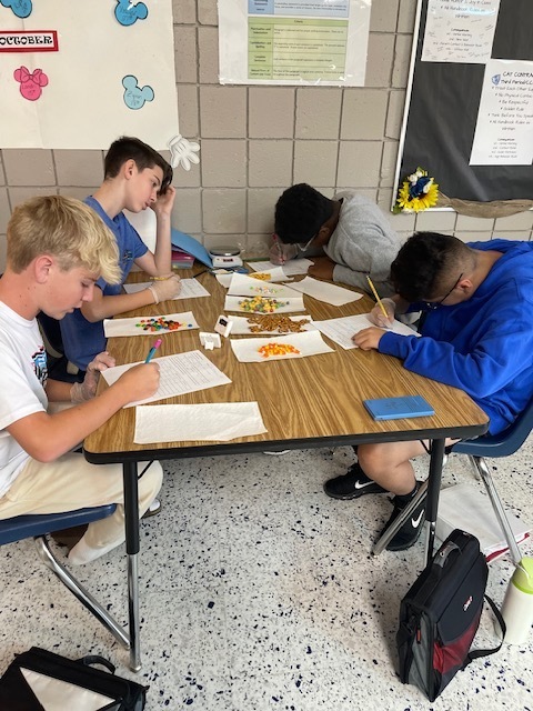 Mrs. Hunter's 7th Accelerated Sciences have been working with physical properties this week as they determined mass, volume, density, circumference, and height as they worked with some yummy and seasonal items. This was an opportunity for the students to demonstrate what they have learned during their Chemistry unit. Fun and great snacks were had by
