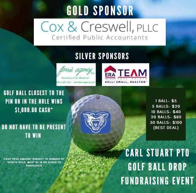 The date to turn in your money and forms for the Golf Ball Drop has been extended to Tuesday, October 29.  The golf ball closest to the pin or in the hole wins $1,000 cash.  You do not have to be present to win.  The top seller in each grade wins a $100 gift card.  