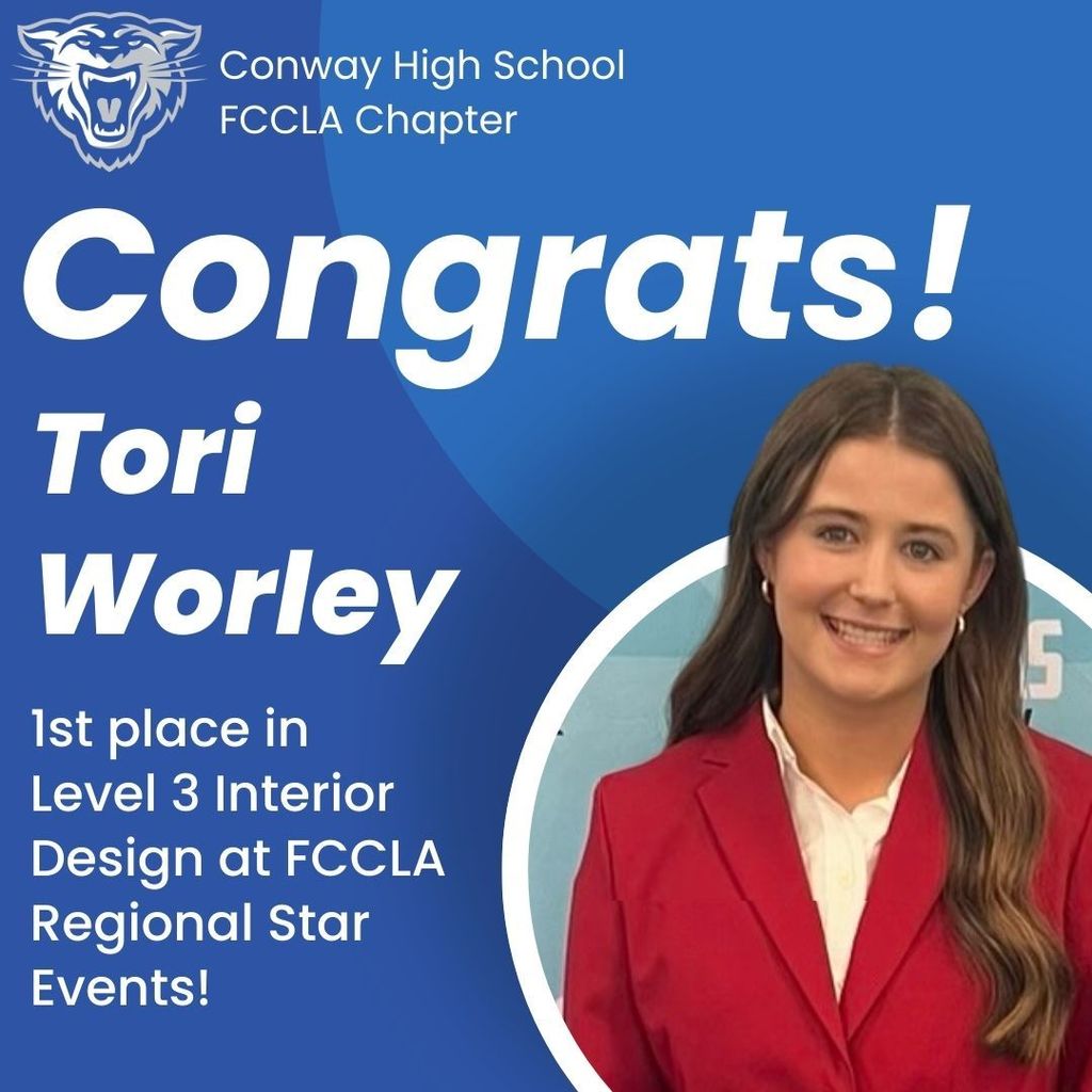🎉✨ Big congratulations to Senior Tori Worley for taking 1st place 🥇 in Level 3 Interior Design at FCCLA Regional STAR Events! 🏆🎨 Her hard work and creativity have paid off, and now she’s heading to State on April 9th & 10th! 🚗🌟 Let’s cheer her on as she continues to shine! 💪👏 #CHSProud #FCCLA 💙